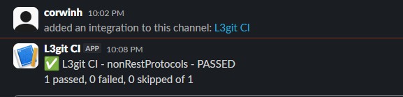 Slack message: L3git CI - nonRestProtocols PASSED, 1 passed 0 failed 0 skipped